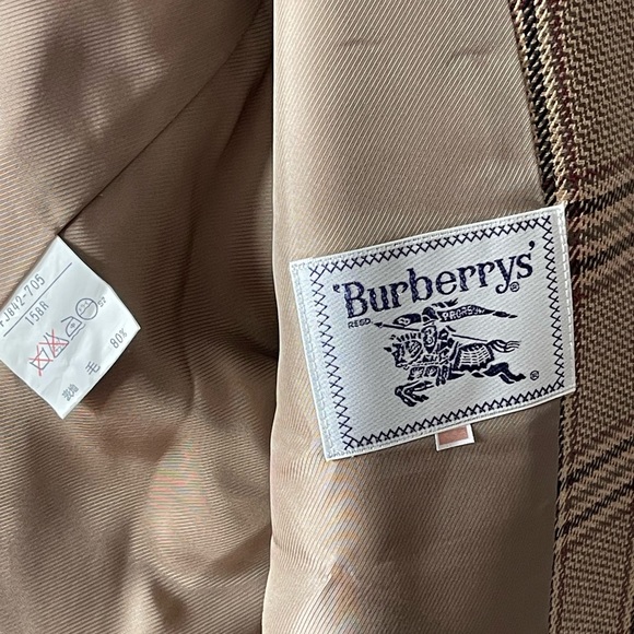 Burberry vintage blazer silk blend wool beige plaid suit jacket - Picture 3 of 3